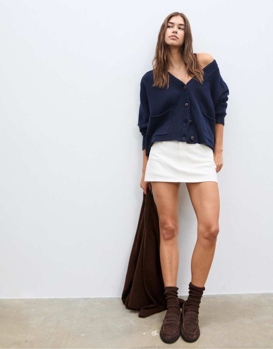White denim skort