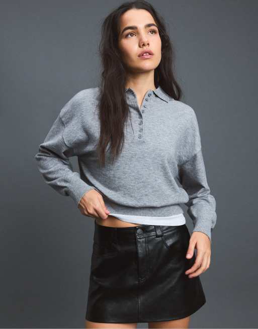 Stradivarius D62 jupe-short effet cuir noire, 5 de 7