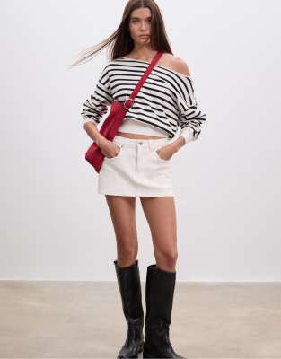 Stradivarius - D62 - Jupe-short en denim - Blanc