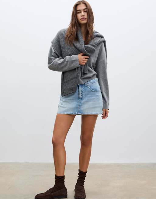 Stradivarius - D62 - Jupe-short en jean - Bleu, 3 de 4