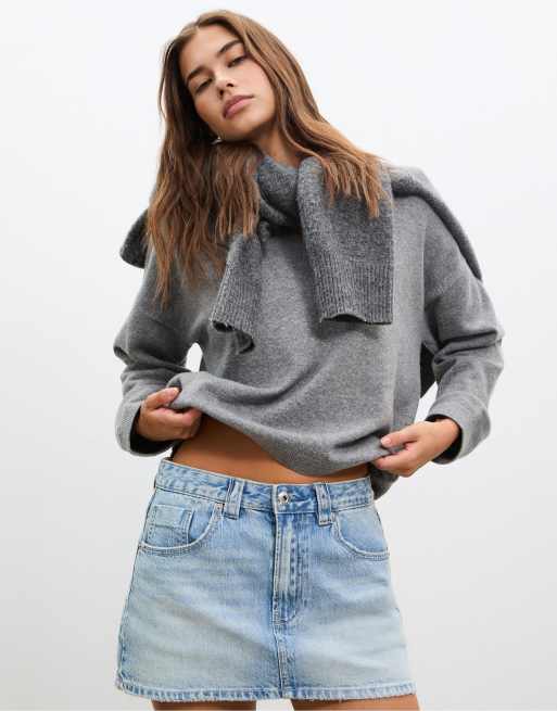 Stradivarius - D62 - Jupe-short en jean - Délavage clair, 2 de 4