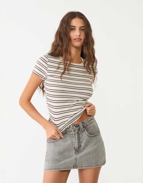 Stradivarius - D62 - Jupe-short en jean - Gris délavé - view 1