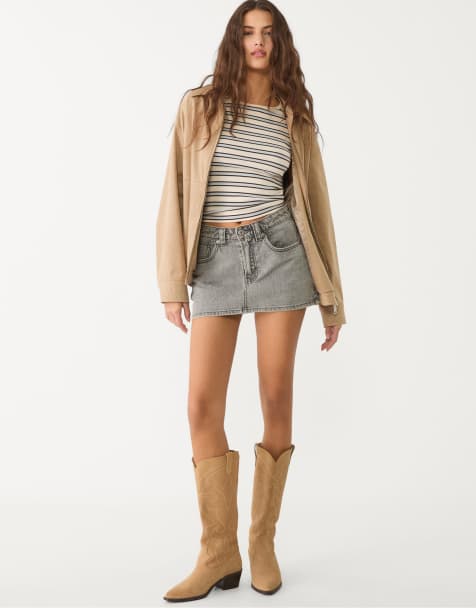 Stradivarius – D62 – Ljusgrå, tvättad skort i denim - view 1