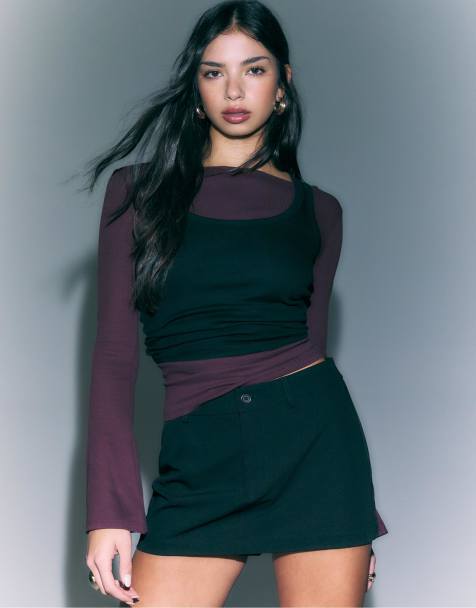 Stradivarius D62 mini skort in black