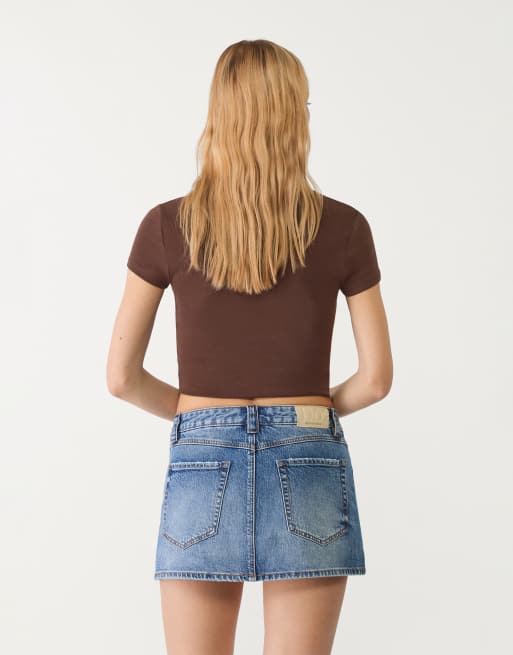 Stradivarius – D62 – Niebieskie jeansowe spódnicospodnie, 2 z 4