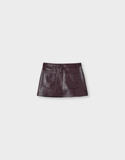 Stradivarius D62 skort effet cuir bordeaux, 2 de 2