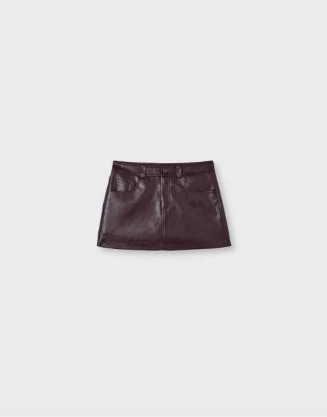 Stradivarius D62 Skort in Burgunderrot in Lederoptik - view 1