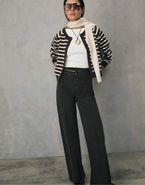 Stradivarius D63 wide-leg jeans with seams in green