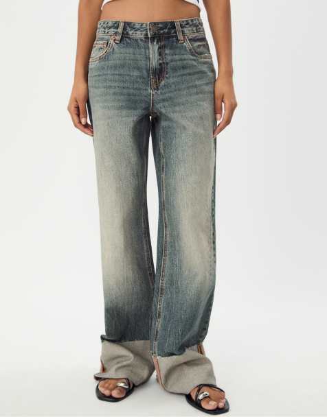 Stradivarius - D65 - Mellemblå forvaskede jeans med lige ben og opsmøgede ben - view 1