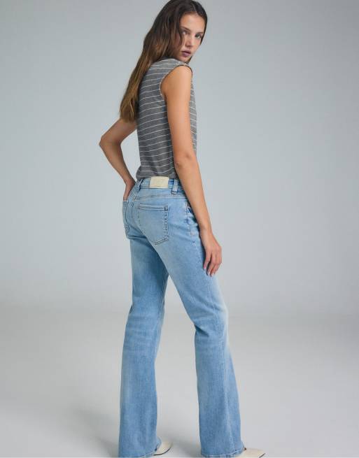 Stradivarius - D67 - Jeans slim boot-cut blu medio chiaro, 3 di 7