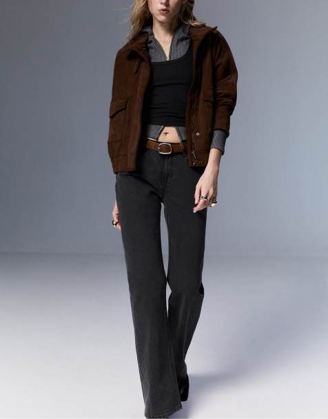 Stradivarius D68 boot-cut fit jeans with belt in black denim washed effect - view 1