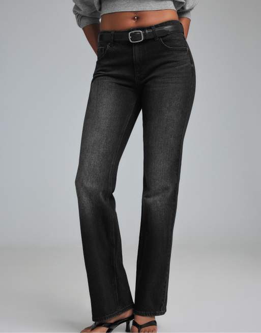 Stradivarius D68 boot-cut jeans with belt in black denim wash, 2 of 7