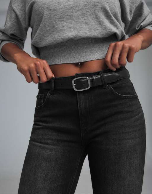 Stradivarius D68 boot-cut jeans with belt in black denim wash, 4 of 7