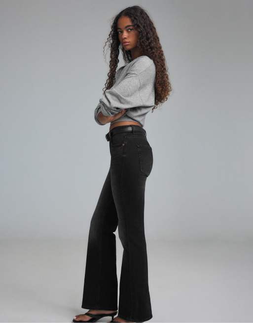 Stradivarius D68 boot-cut jeans with belt in black denim wash, 5 of 7