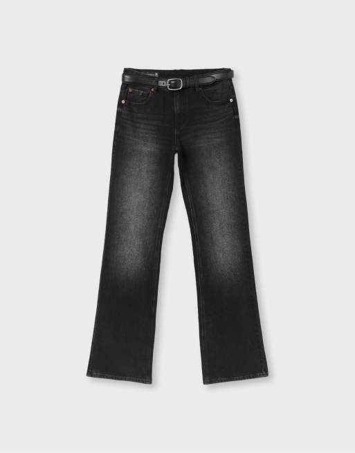 Stradivarius D68 boot-cut jeans with belt in black denim wash, 6 of 7