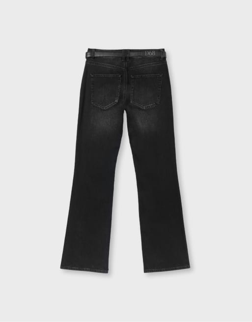 Stradivarius D68 boot-cut jeans with belt in black denim wash, 7 of 7