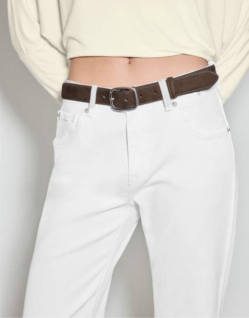 Stradivarius – D68 – Bootcut-Jeans in Weiß mit Gürtel, 4 von 7