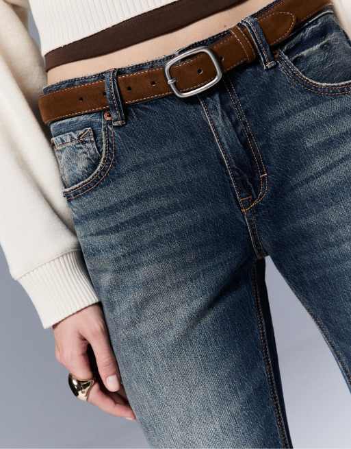 Stradivarius - D68 - Bootcut-jeans med bælte i mellemvasket denim, 3 af 4