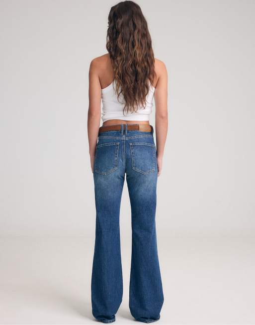 Stradivarius D68 bootcut-jeans med skärp i ljus denimtvätt, 3 av 7