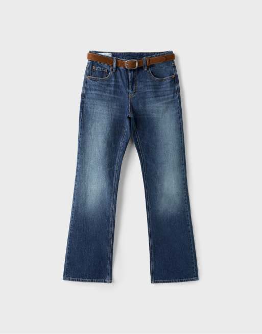 Stradivarius D68 bootcut-jeans med skärp i ljus denimtvätt, 6 av 7