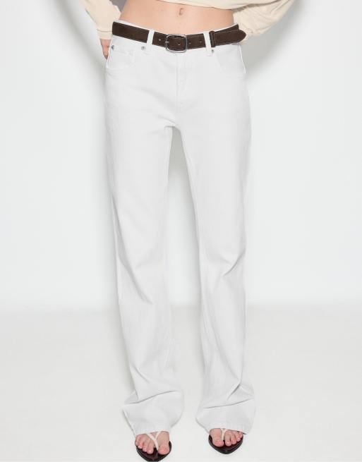 Stradivarius - D68 - Bootcut jeans met riem in wit, 2 van 7