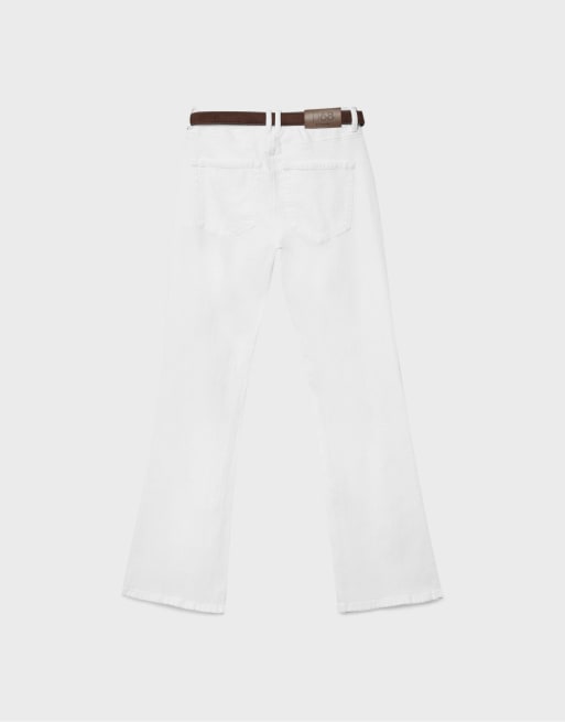 Stradivarius - D68 - Bootcut jeans met riem in wit, 7 van 7