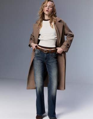 D68 - Jean bootcut avec ceinture - Bleu moyen délavé 42