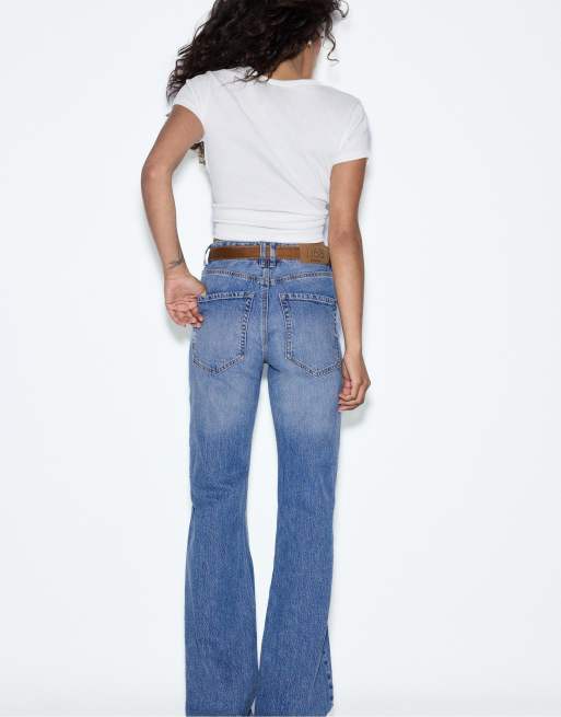 Stradivarius – D68 – Mellanblå bootcut-jeans med skärp, 3 av 7