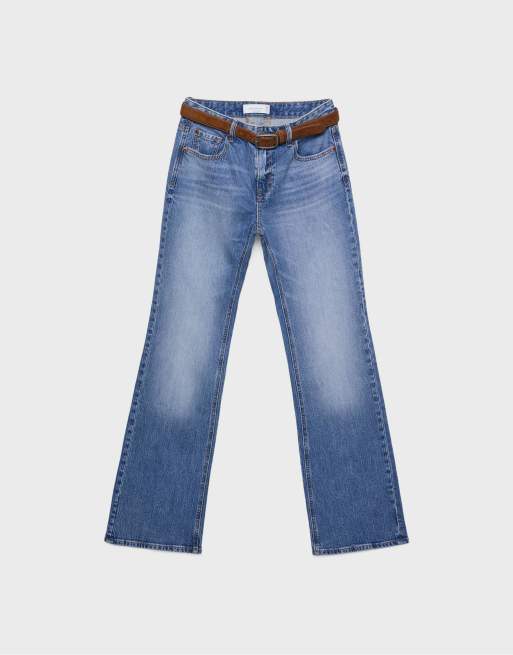 Stradivarius – D68 – Mellanblå bootcut-jeans med skärp, 6 av 7