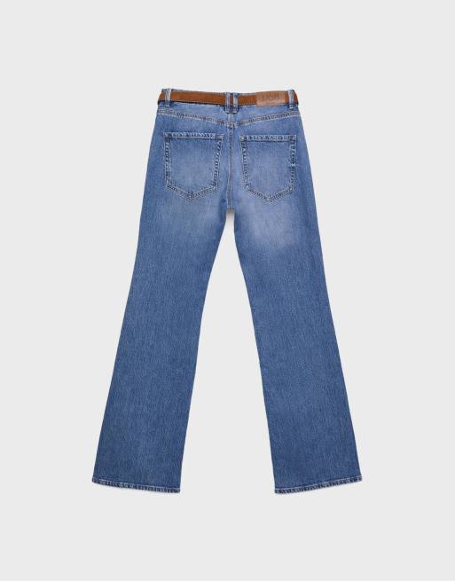 Stradivarius – D68 – Mellanblå bootcut-jeans med skärp, 7 av 7
