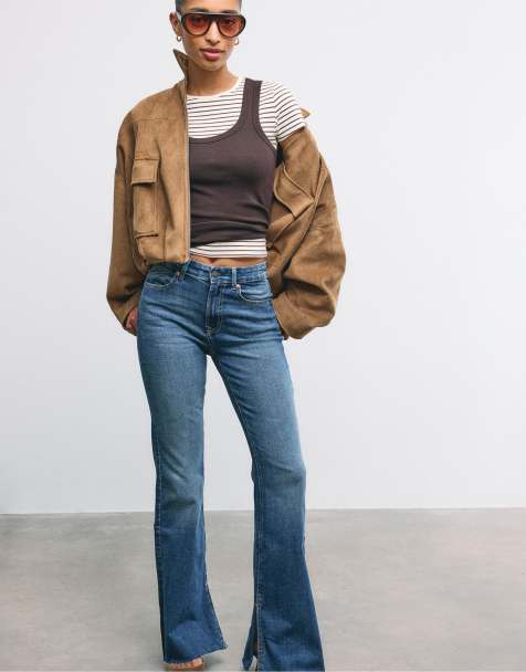 Stradivarius - D74 - Blå trompet-jeans med slids - view 1