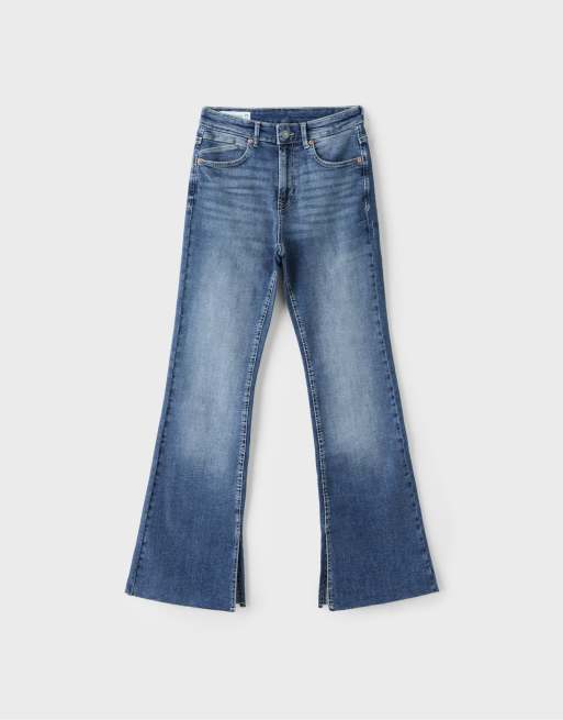Stradivarius D74 flared jeans with slit in medium light blue denim, 6 of 7