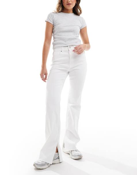 Stradivarius - D74 - Jean évasé à ourlet fendu - Blanc - view 1