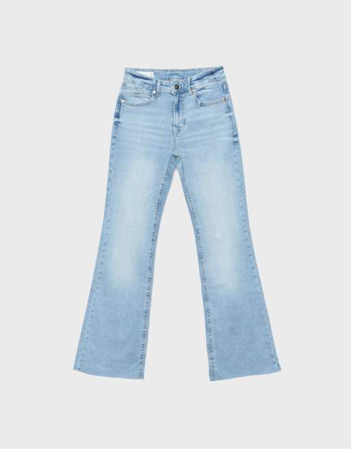 Stradivarius - D74 - Jean évasé coupe slim - Délavage clair, 6 de 7