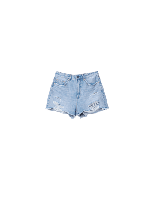 Stradivarius - D75 - Lyseblå denimshorts med flænger, 6 af 7