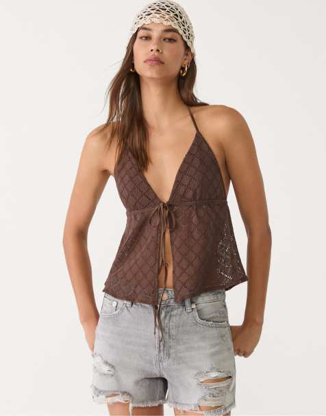Stradivarius – D75 – Mellangrå, slitna jeansshorts - view 1