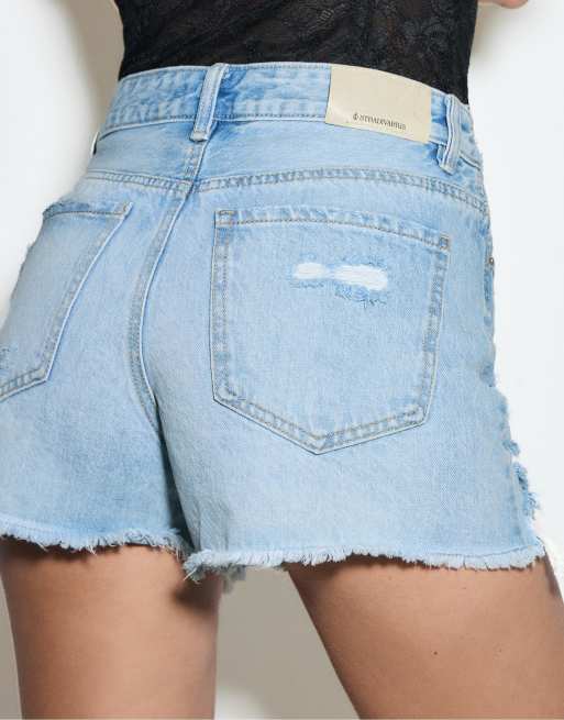 Stradivarius - D75 - Short en jean déchiré - Bleu clair, 3 de 7