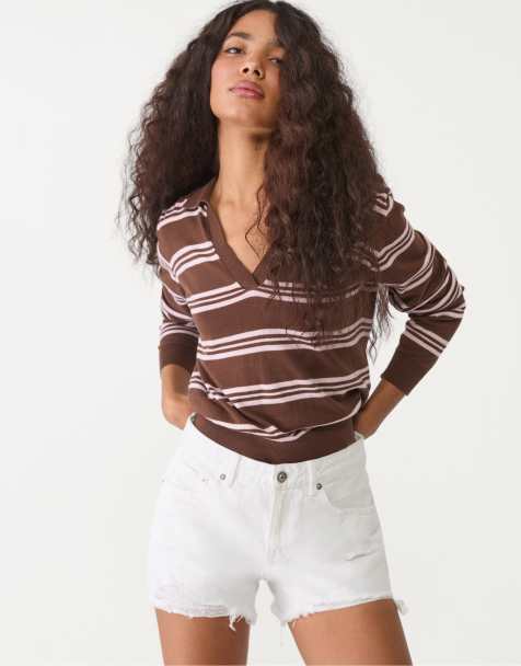 Stradivarius – D75 – Vita jeansshorts med revor - view 1
