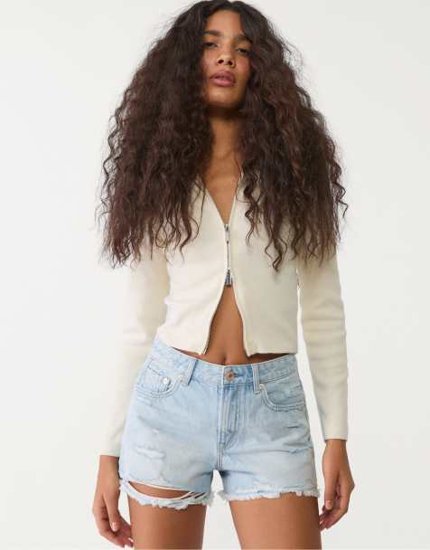 Stradivarius – D75 – Zerrissene Jeans-Shorts in Blau - view 1