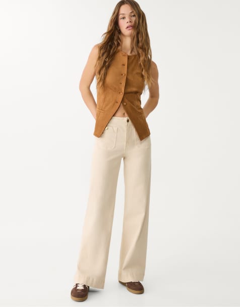 Stradivarius - D77 - Beige minimalistiske bukser med lommer - view 1