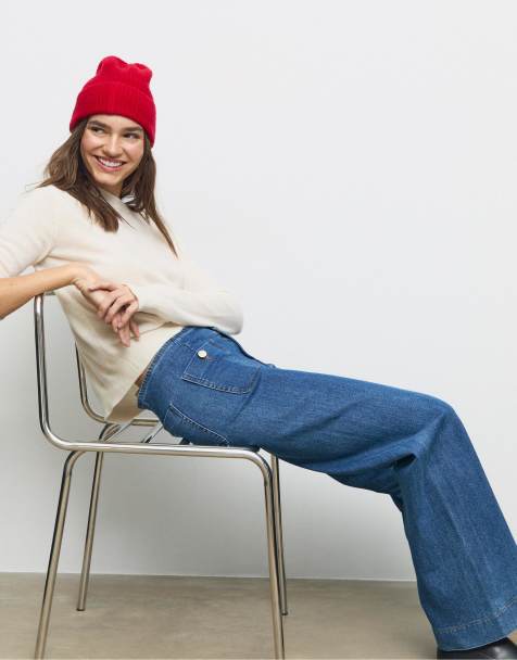 Stradivarius – D77 – Blå, urtvättade, minimalistiska jeans med fickor - view 1