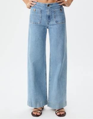 Stradivarius - D77 - Jean minimaliste avec poches - Bleu clair