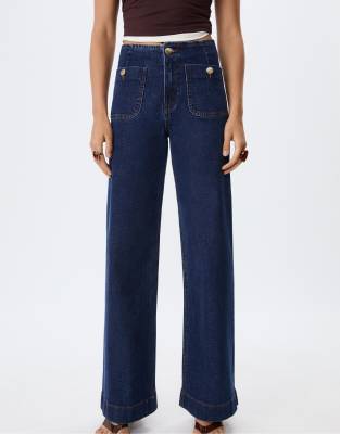 Stradivarius - D77 - Jean minimaliste avec poches - Bleu foncé