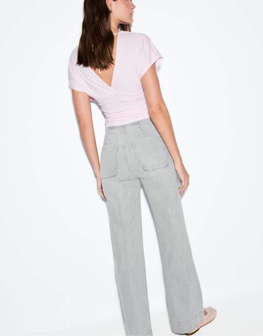 Stradivarius – D77 – Jeans in Blau überfärbt in schlichtem Design mit Taschen, 3 von 7