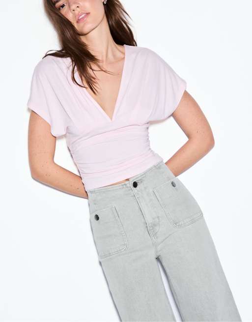 Stradivarius – D77 – Jeans in Blau überfärbt in schlichtem Design mit Taschen, 4 von 7