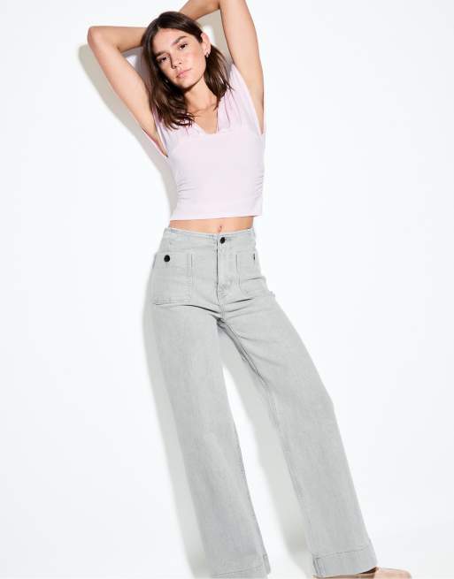 Stradivarius - D77 - Jeans minimal blu sovratinti con tasche, 5 di 7