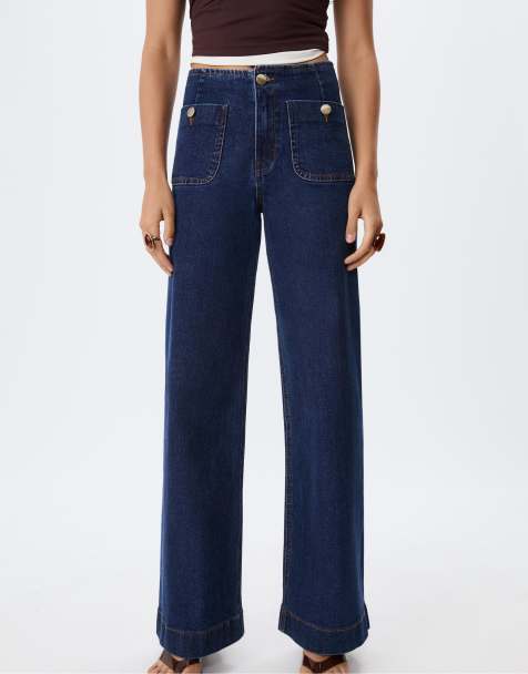 Stradivarius D77 minimalist jeans with pockets in dark blue