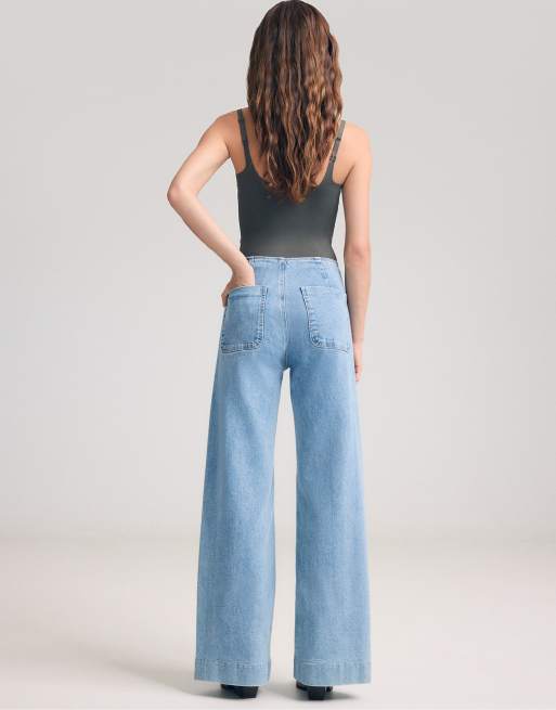 Stradivarius D77 minimalist jeans with pockets in light blue, 5 of 7