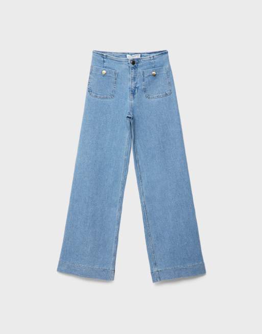 Stradivarius D77 minimalist jeans with pockets in light blue, 6 of 7