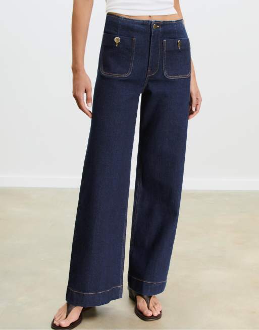 Stradivarius D77 minimalist jeans with pockets in overdyed blue denim, 2 of 4